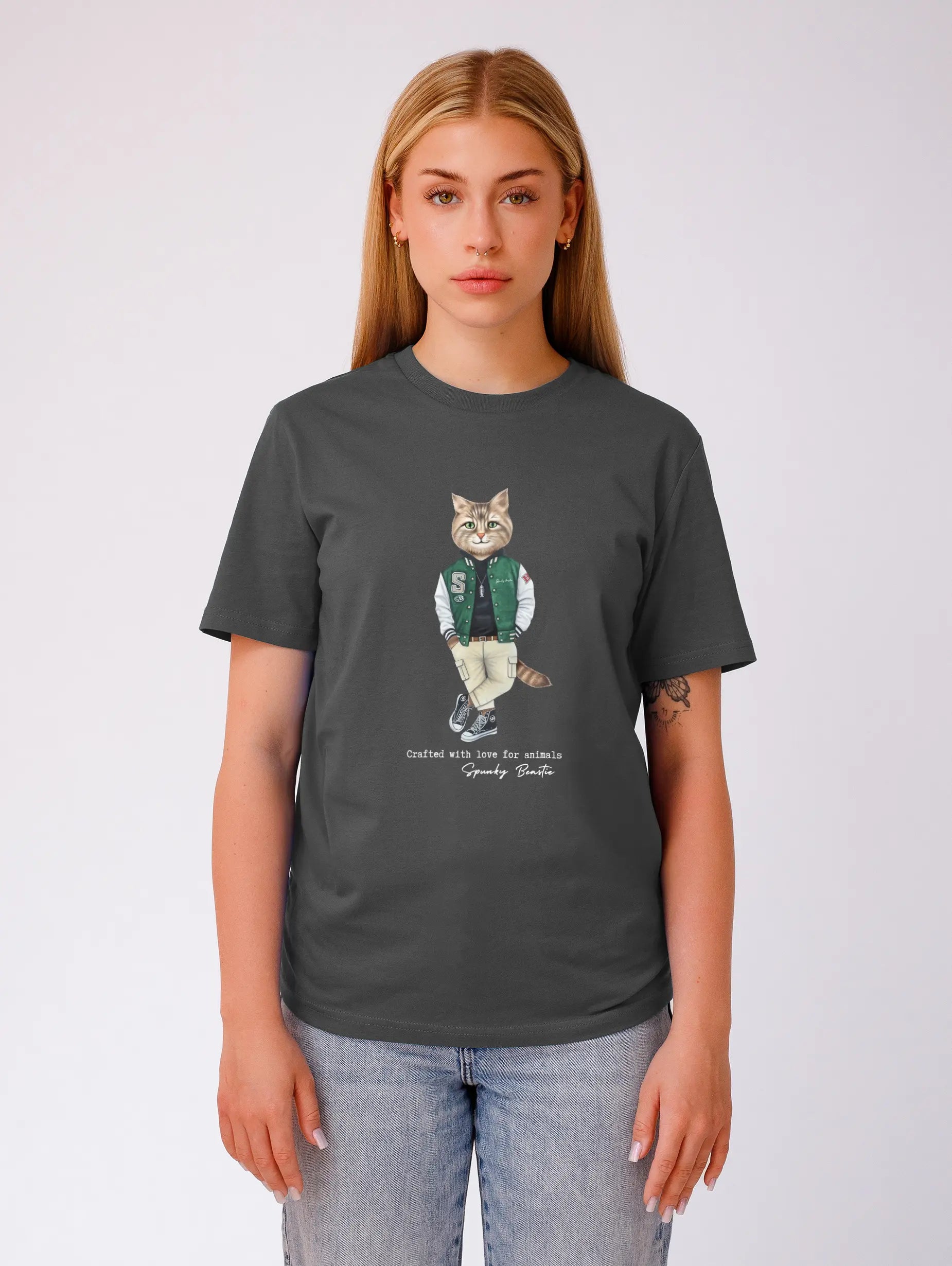modna damska koszulka z kotem streetwear bawełna organiczna