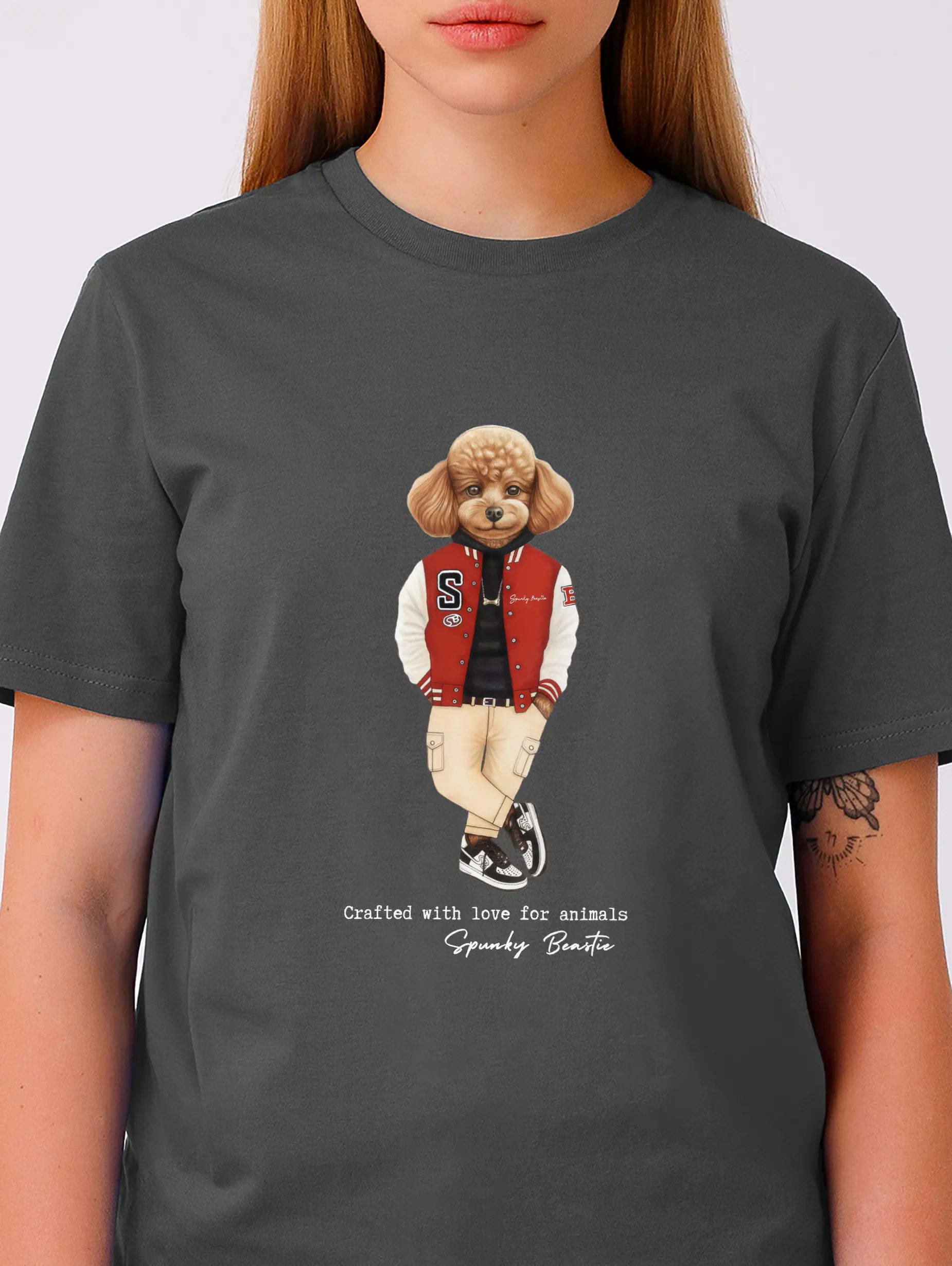 designerska damska koszulka z psem bawełna organiczna