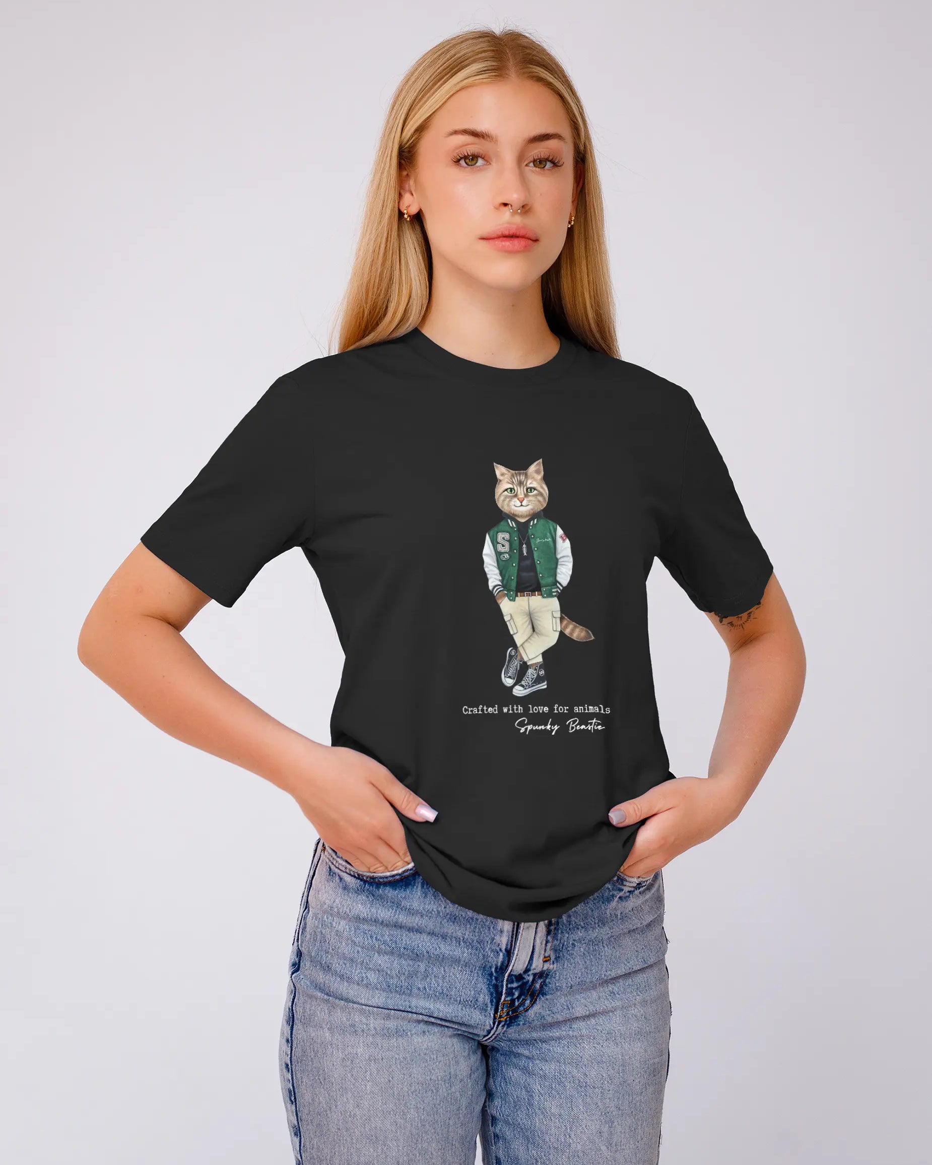 modna damska koszulka z kotem streetwear bawełna organiczna