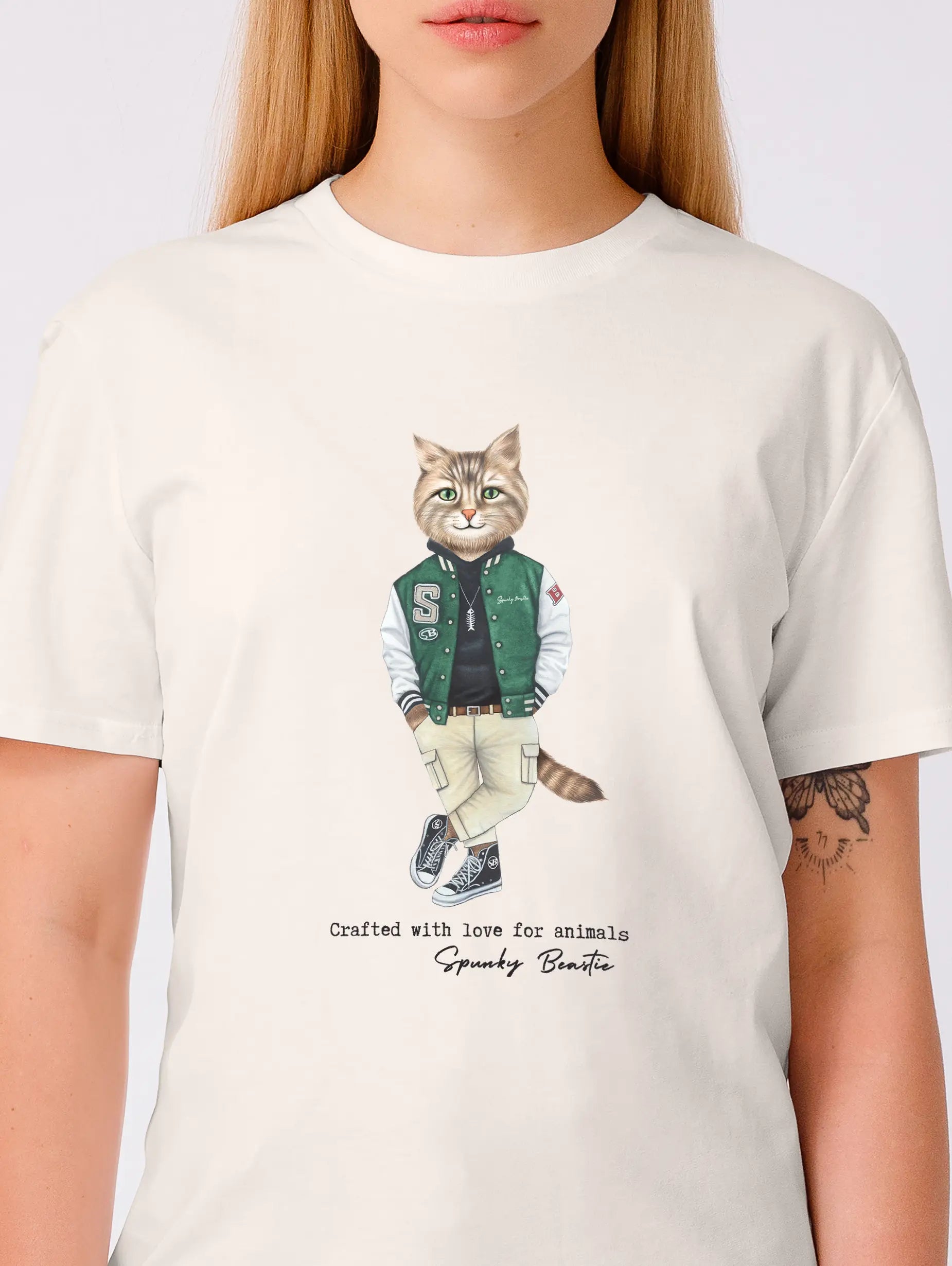 modna damska koszulka z kotem streetwear bawełna organiczna
