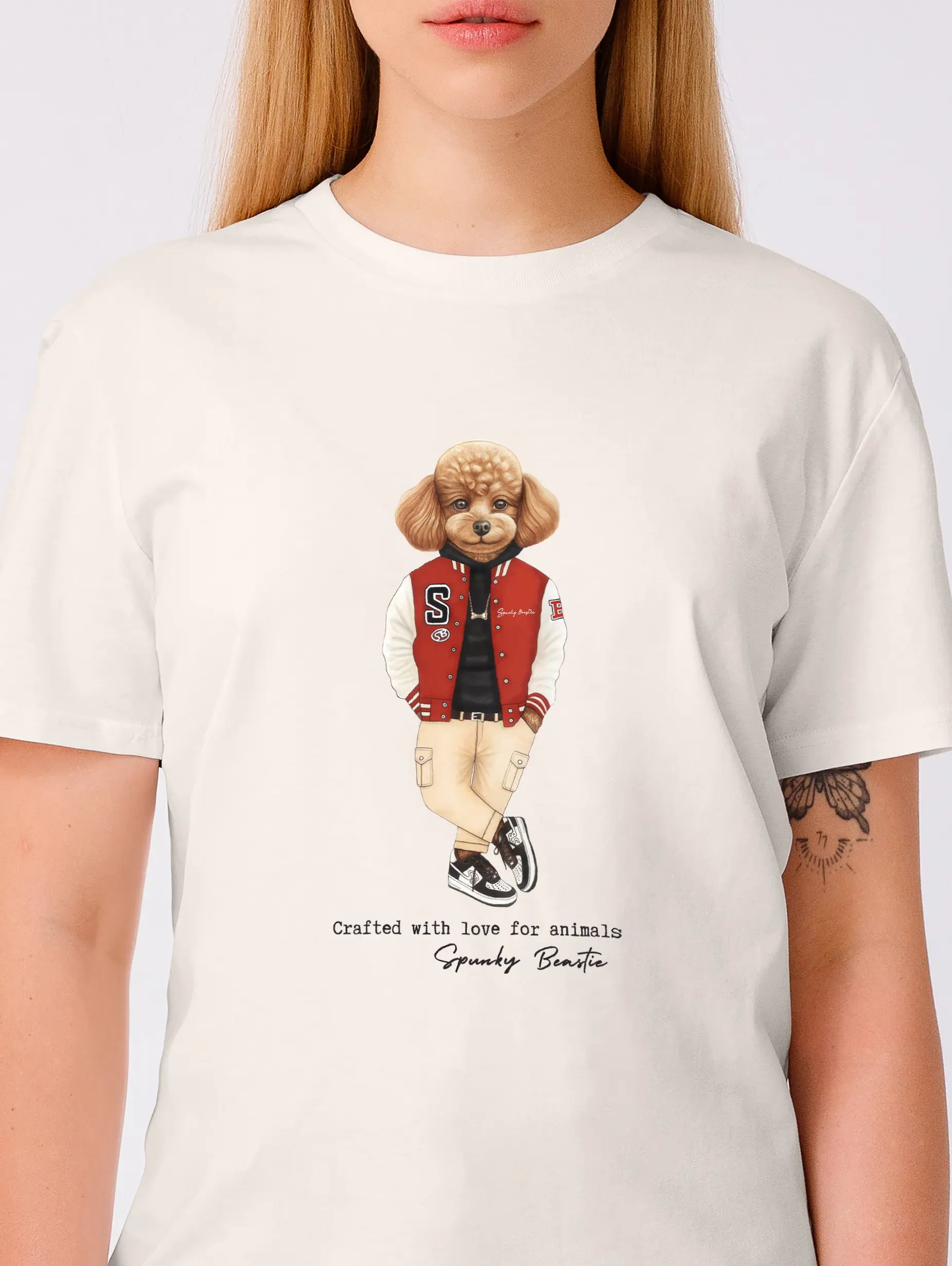 designerska damska koszulka z psem bawełna organiczna streetwear