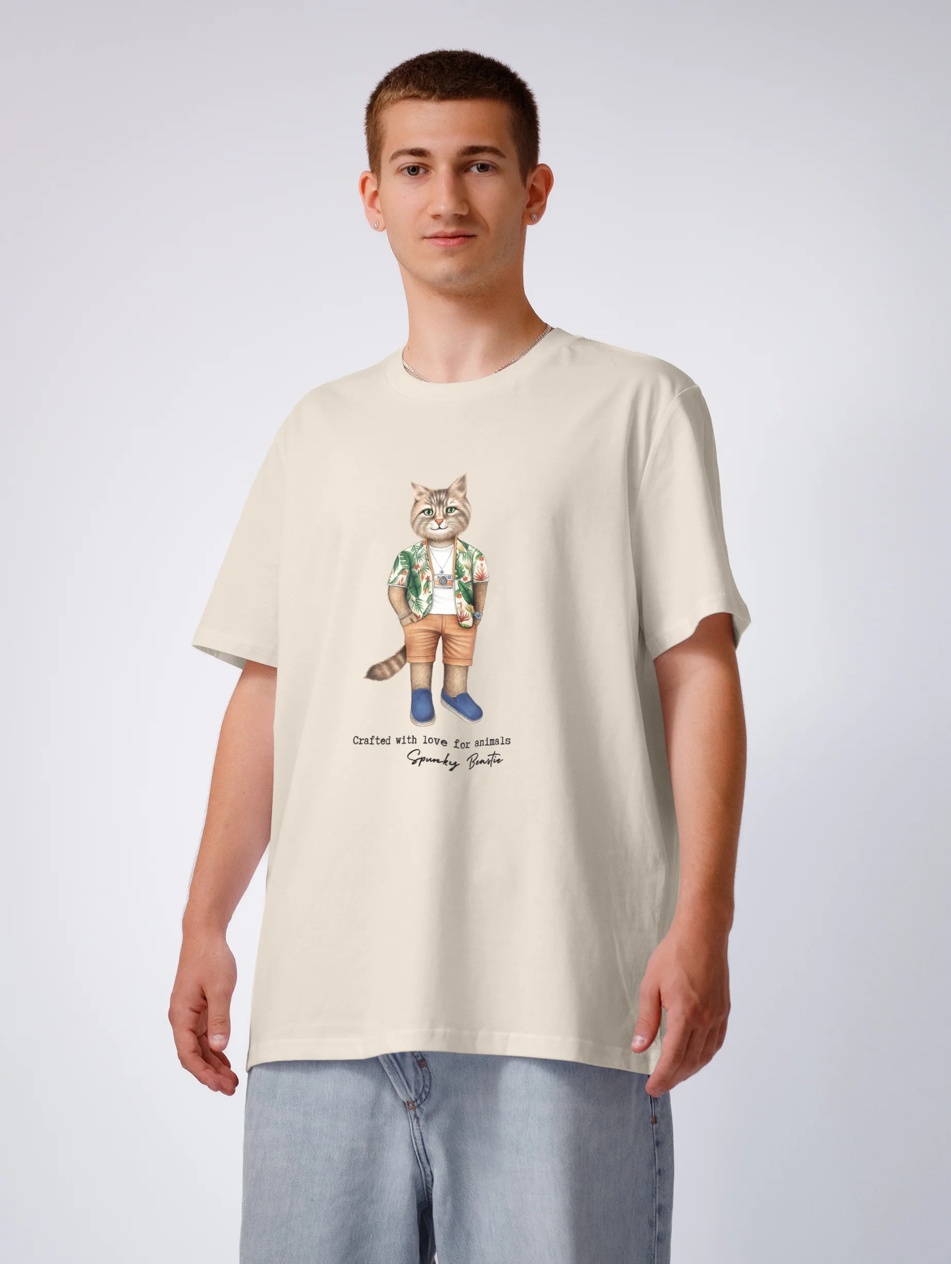 męska koszulka plażowa z kotem