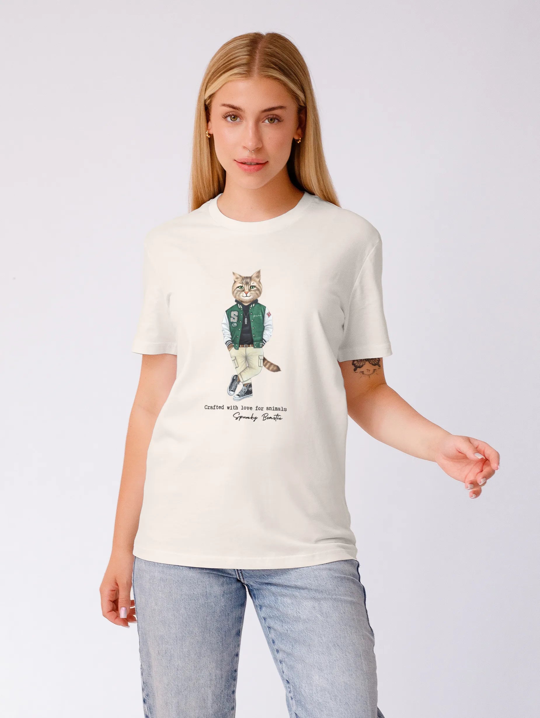 modna damska koszulka z kotem streetwear bawełna organiczna 